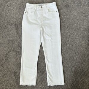 Zara White High Rise Jeans - Women's 8 - Raw Hem Casual Straight Leg EUC!